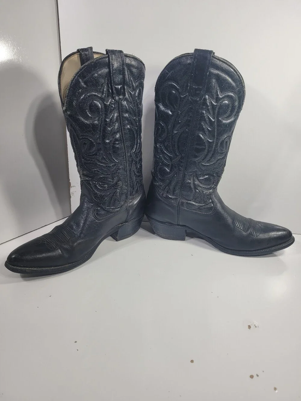 Laredo Mens Black Leather Cowboy Boots Mismatched Size Left 8.5 D / Right 8 D